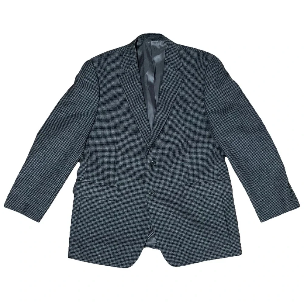 Chaps Ralph‎ Lauren 42R Gray Black Houndstooth 100% Lambswool Blazer Sports Coat